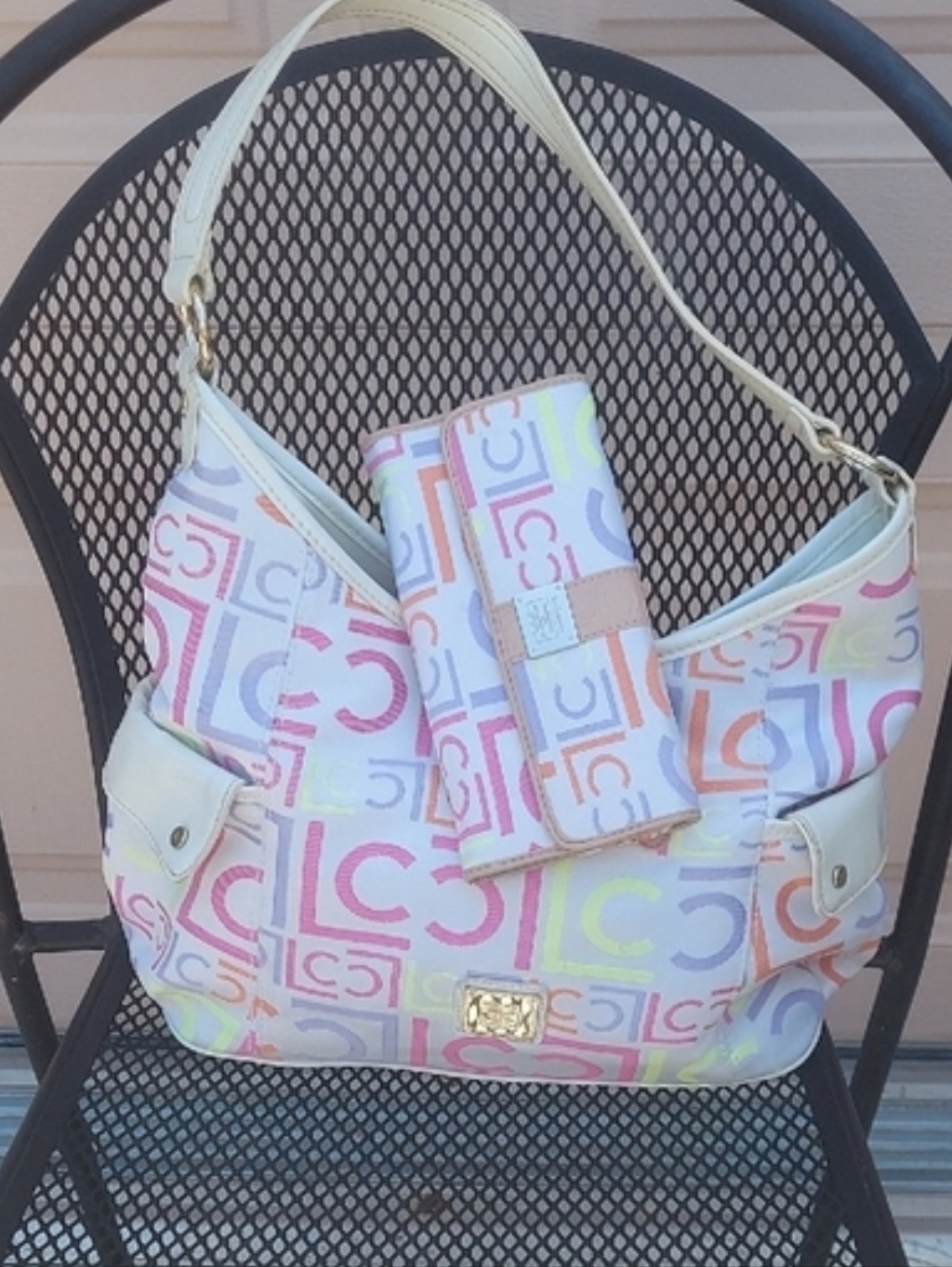 LIZ CLAIBORNE 2001 Y2K Vintage/Retired "Initial" Logo Hobo Bag & Wallet 2 Pc Set